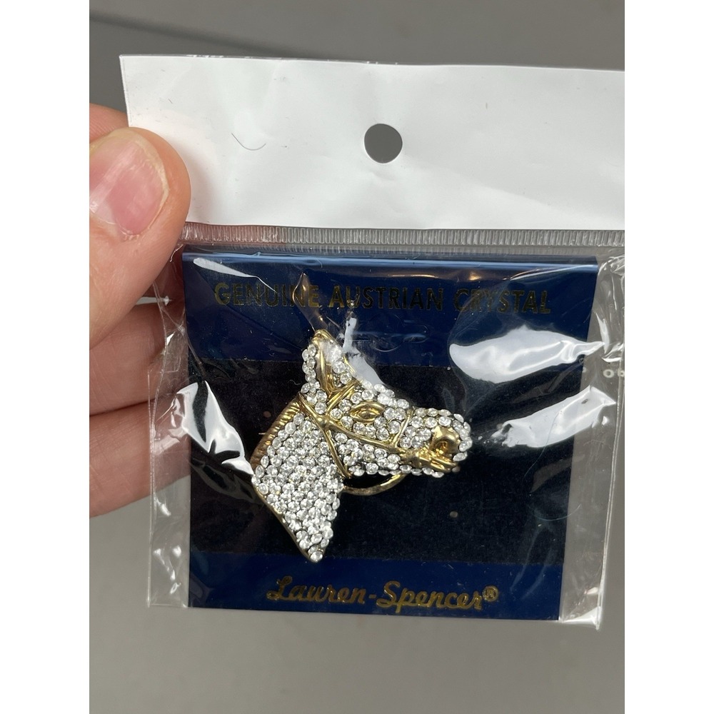 NEW Lauren Spencer Horse Head Equestrian Brooch Austrian Crystal Rhinestone Pin - Picture 3 of 6
